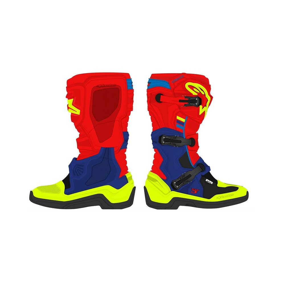 (6) Alpinestars Tech 3 Off-Road Boots Bright Red / Dark Blue / Fluo Yellow Blue,Red,Yellow 8059347051574