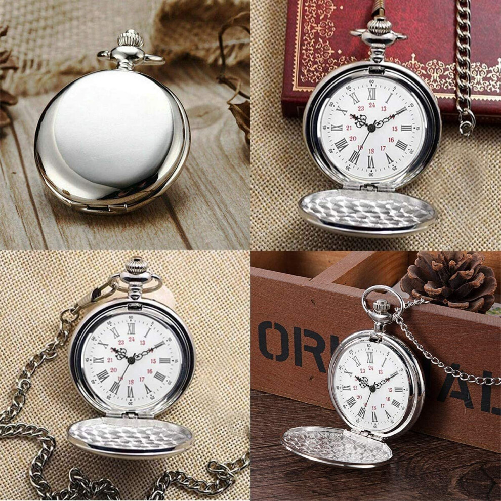 Smooth Vintage Steel Quartz Pocket Watch Classic Fob Pocket Watch with Short Chain for Men Women Gift for Birthday Anniversary Day Christmas Fathers on OnBuy