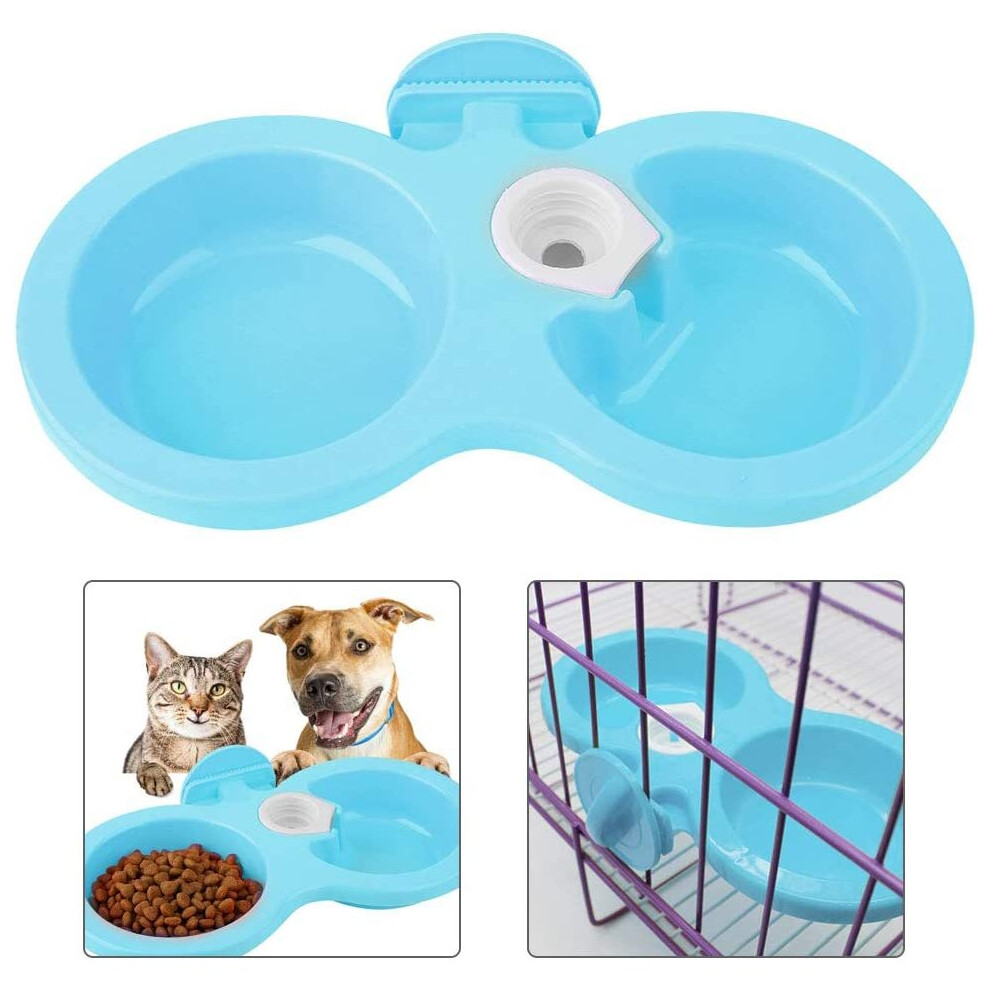 Dual Hanging Pet Bowl Pet Food Water Feeder Feeding Bowl Dog Cat Rabbit Bird Food Basin Dish with Bottle Cap Fastener Design for Crates Cages(Blue)