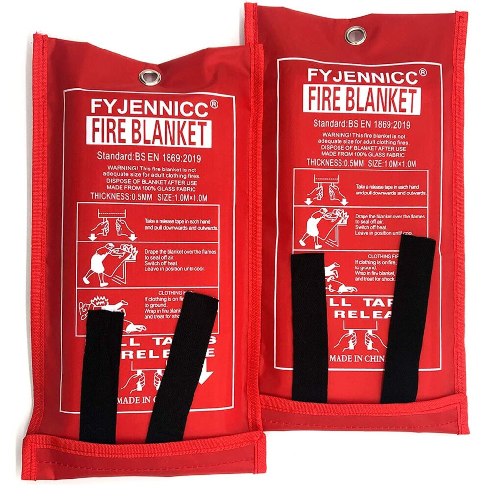 Fiberglass Fire Blanket With Flame-Retardant Cotton Tapes, 39.3?39.3 Inches, 2Pack 687551057778