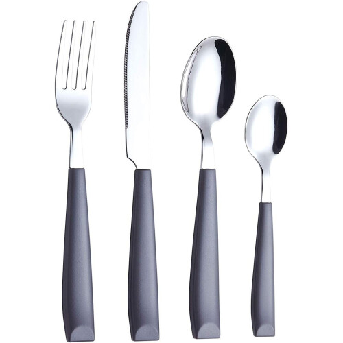 EXZACT Cutlery Set Coloured 16PCS - Stainless Steel with Plastic Wide Handles ? Comfortable to Hold - 4 x Forks, 4 x Dinner Knives, 4 x Dinner Spoons,