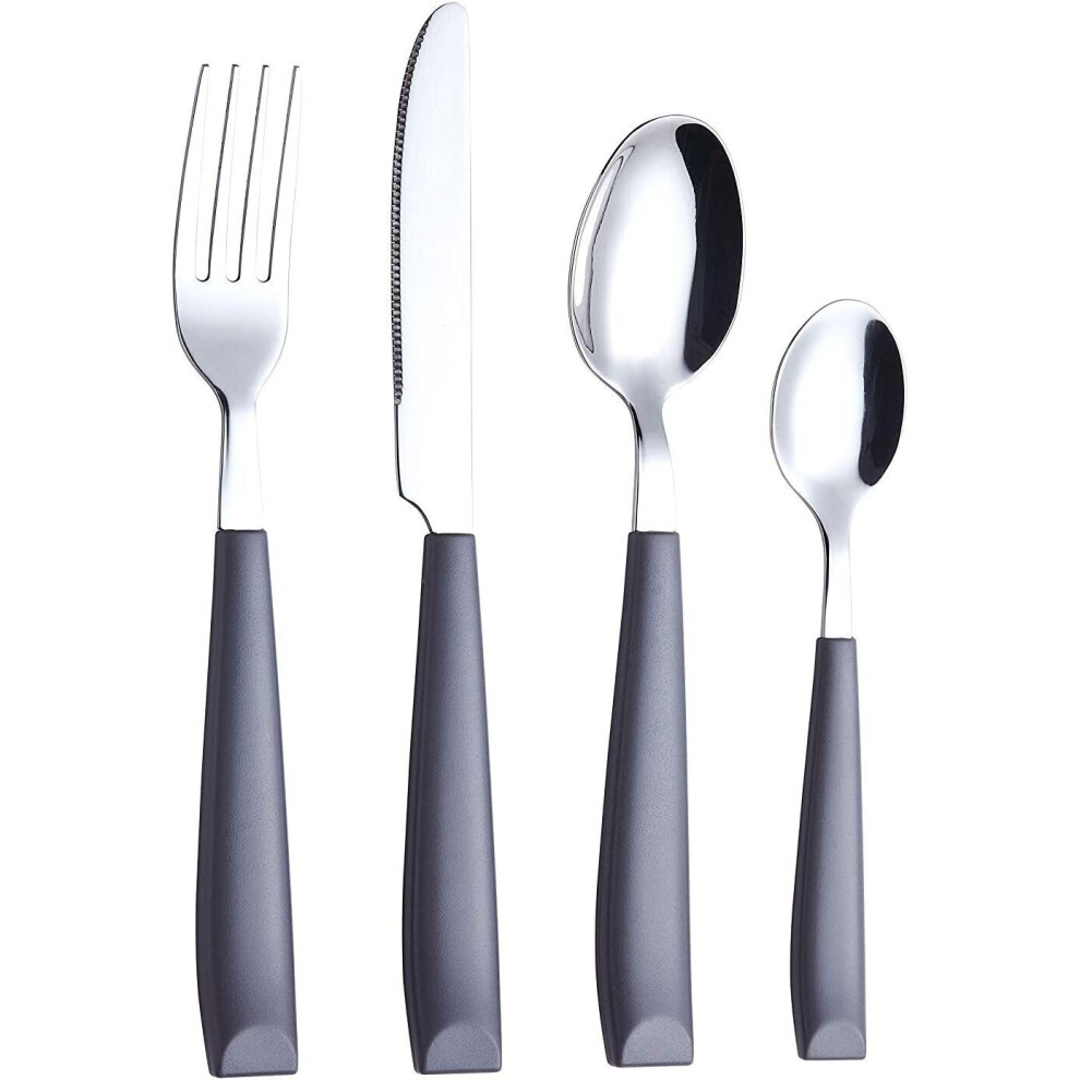 EXZACT Cutlery Set Coloured 16PCS - Stainless Steel with Plastic Wide Handles ? Comfortable to Hold - 4 x Forks, 4 x Dinner Knives, 4 x Dinner Spoons,