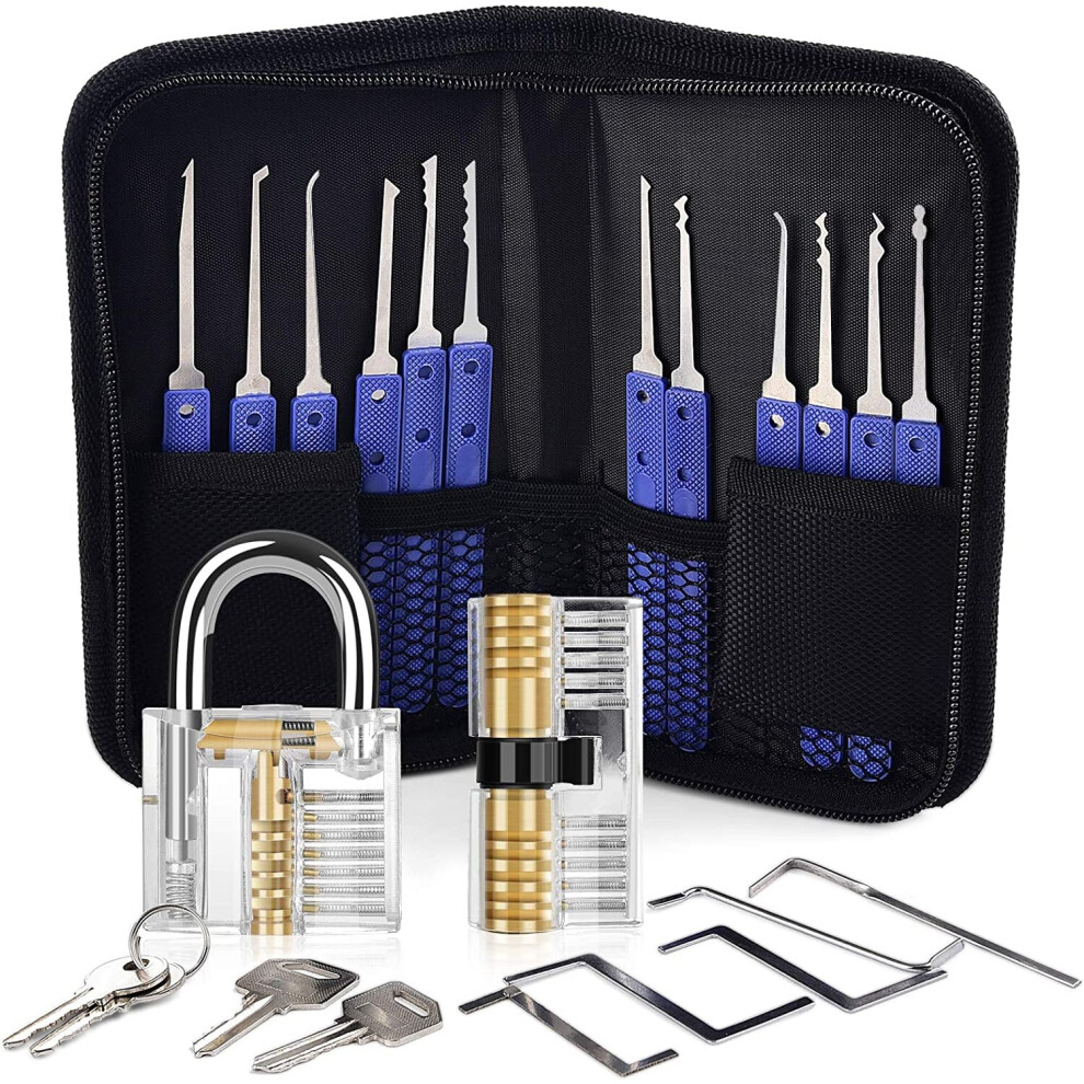 Diyife Lock Pick Set, [26 Pieces] Premium Practice Lock Picking Tools with 2 Transparent Training Padlock for Lockpicking,Guide for Beginner and