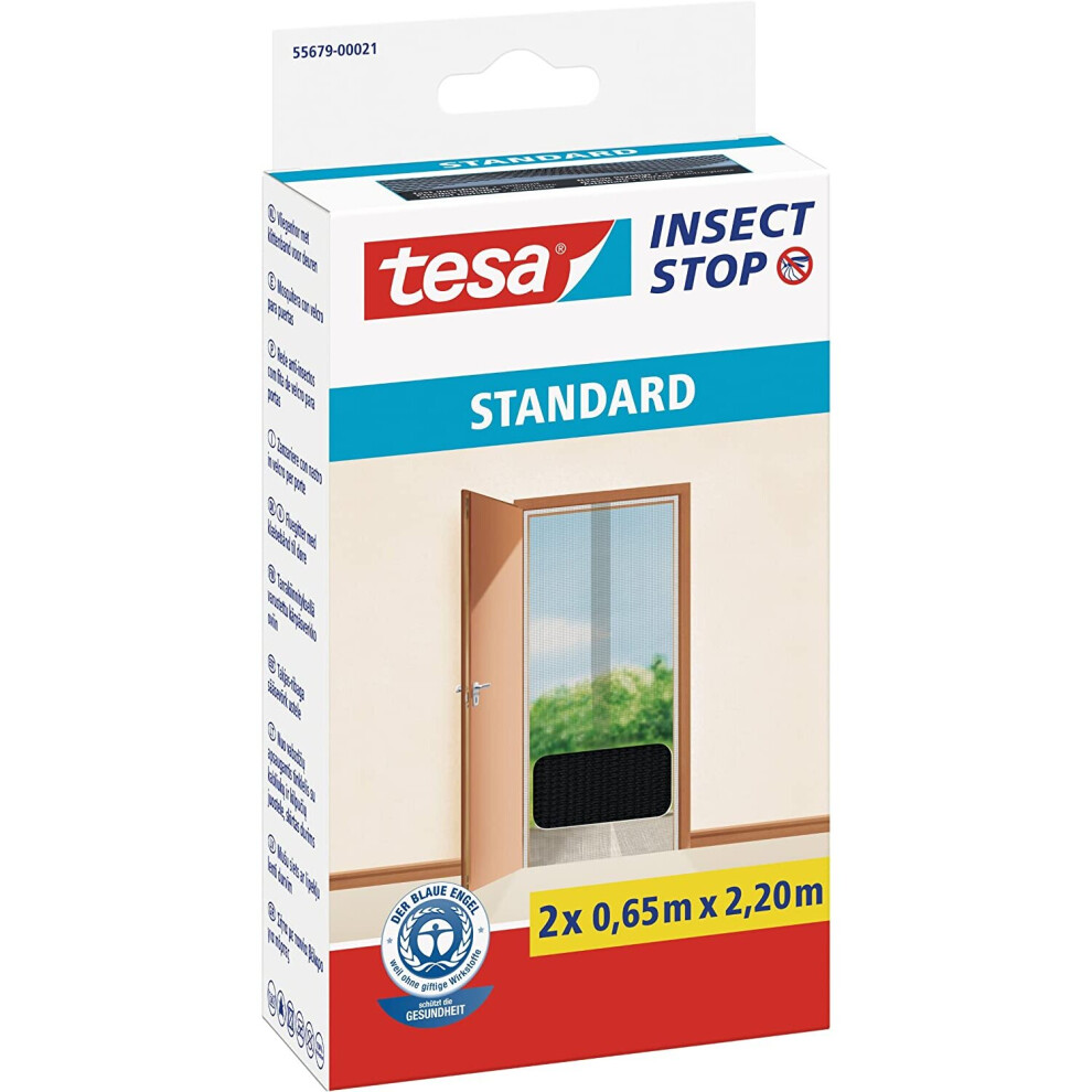 tesa 55679-00021-03 Insect Stop Hook and Loop Standard Fly Screen for Patio and Balcony Doors, 2 x 0.65 x 2.20 m - Anthracite