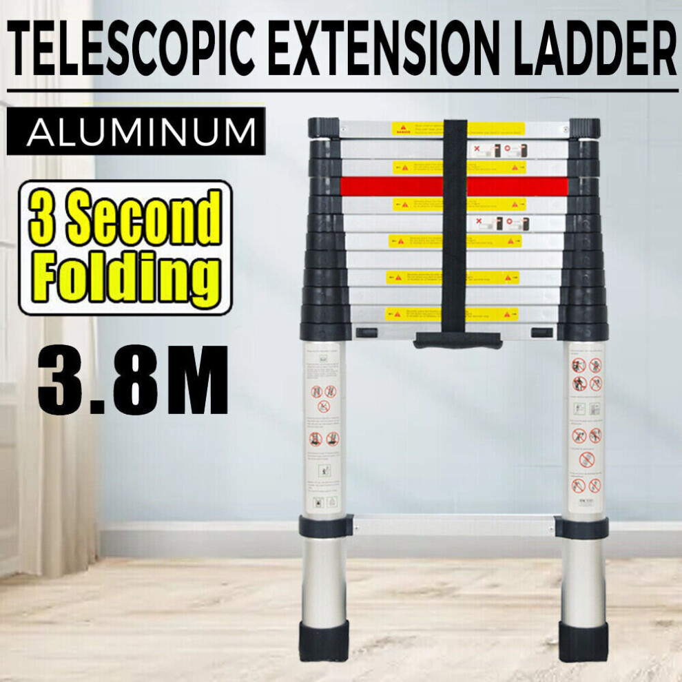 3.8M One Button Retraction Aluminum Telescopic Extension Ladder 009732122479