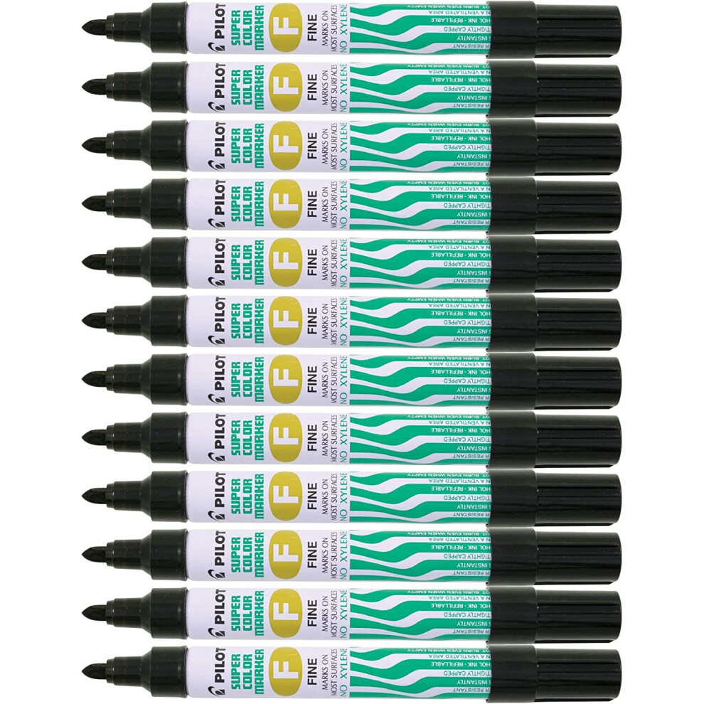 Pilot Supercolour Fine Permanent Marker Bullet 4 mm Tip - Black, Box of 12