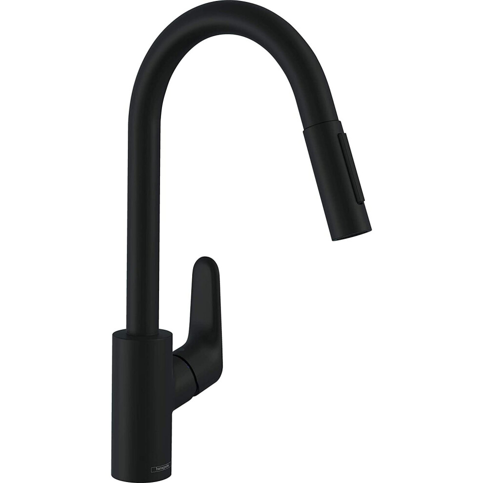 Hansgrohe Focus M41 Single Lever Kitchen Mixer 240 With Pull-Out Spray, 2 Spray Modes, Matt Black, 31815670