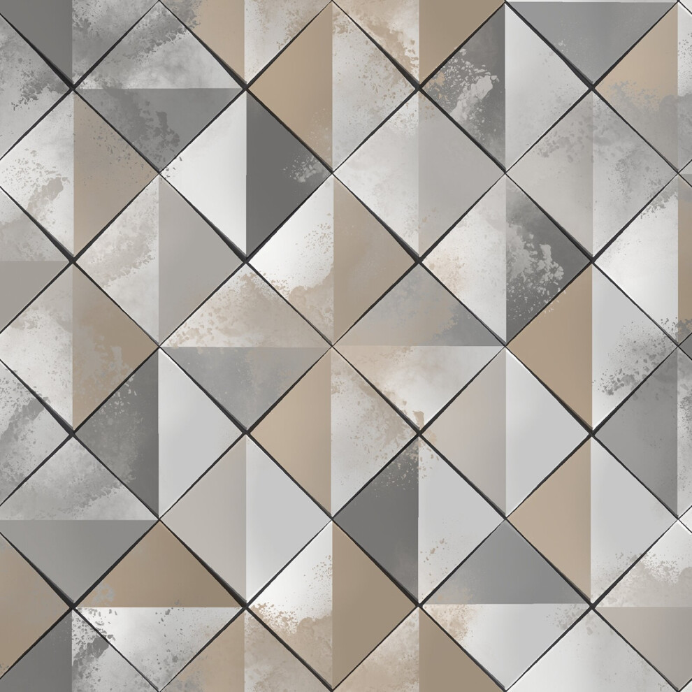 Muriva (Taupe M46709) Pop 3D Geometric Diamond Tiles Wallpaper