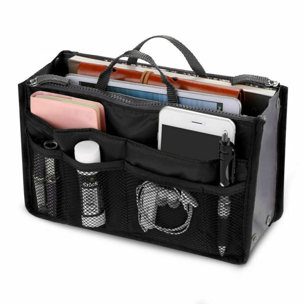 (BLack) Women Handbag Organizer Travel Bag Insert Liner Purse Organizer Large
