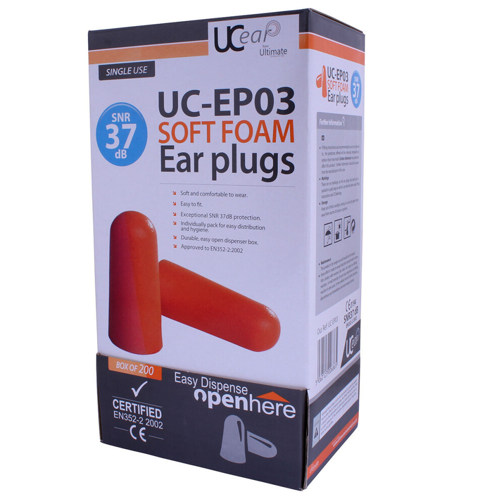 UCi Foam Disposable Ear Plugs UC-EP03 SNR 34dB - 200 Pairs