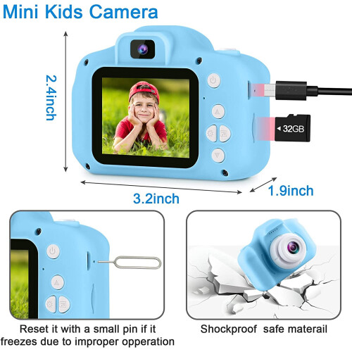 (Bleu) Caméra LCD pour enfants - Mini jouet numérique 1