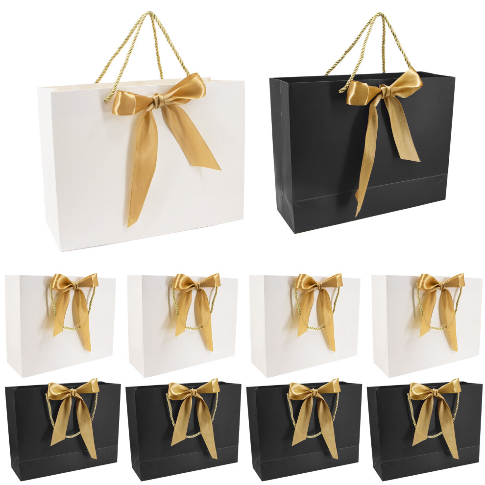(Black/Gold & White/Gold, 8PCS) Time to Sparkle 32x25x11CM Gift Bags Parties Gift for Kids and Adults Twisted Wedding Birthdays Events Shopping Festival Wrapping Presents