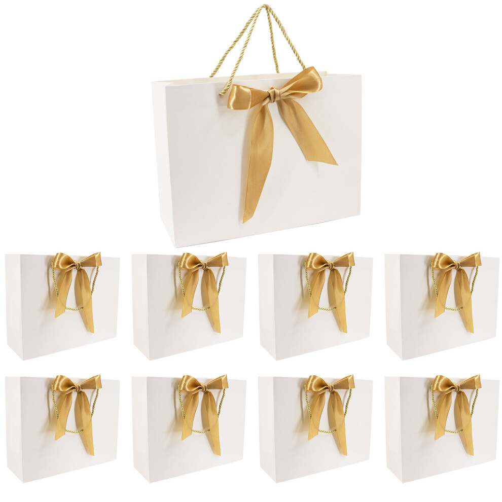 (White/Gold, 24PCS) Time to Sparkle 32x25x11CM Gift Bags Parties Gift for Kids and Adults Twisted Wedding Birthdays Events Shopping Festival Wrapping Presents