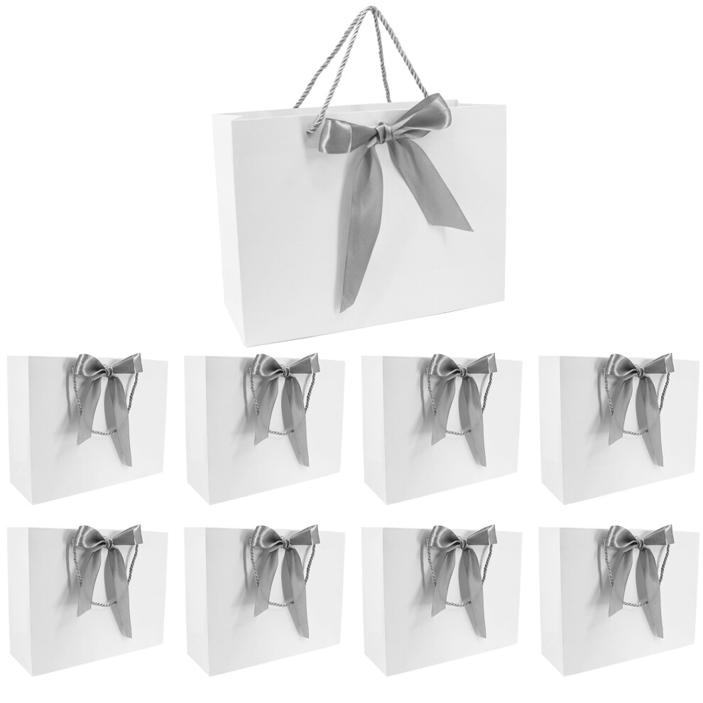 (White/Silver, 24PCS) Time to Sparkle 32x25x11CM Gift Bags Parties Gift for Kids and Adults Twisted Wedding Birthdays Events Shopping Festival Wrapping Presents