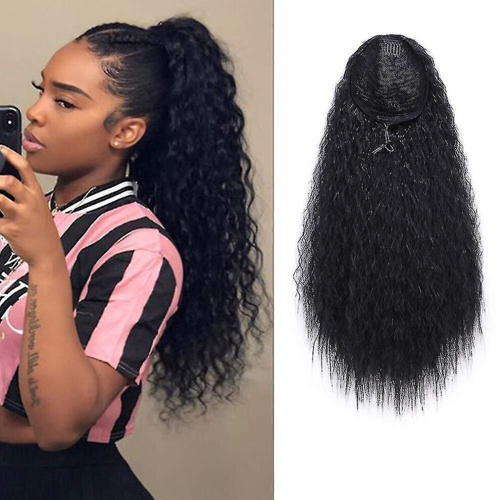 Long Curly Drawstring Ponytail For Women 22 Inch Clip In Wavy Natural Ponytail Extension For Womens