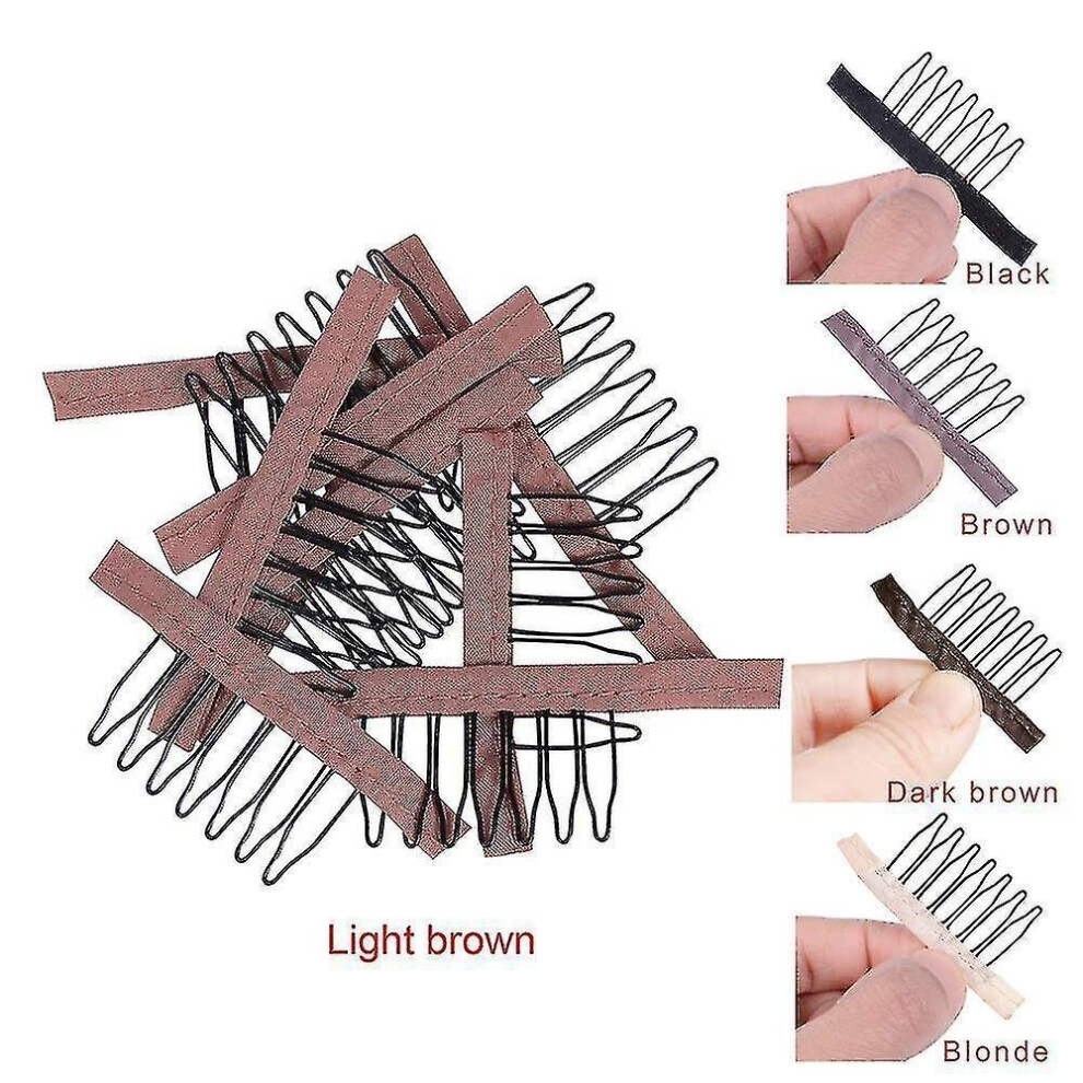 Hkhbjs Unisex 24 Pcs/Lot Wig Combs For Making Wig Caps 7-Teeth Wig Clips Steel Teeth With Cloth Wig Combs For Hair