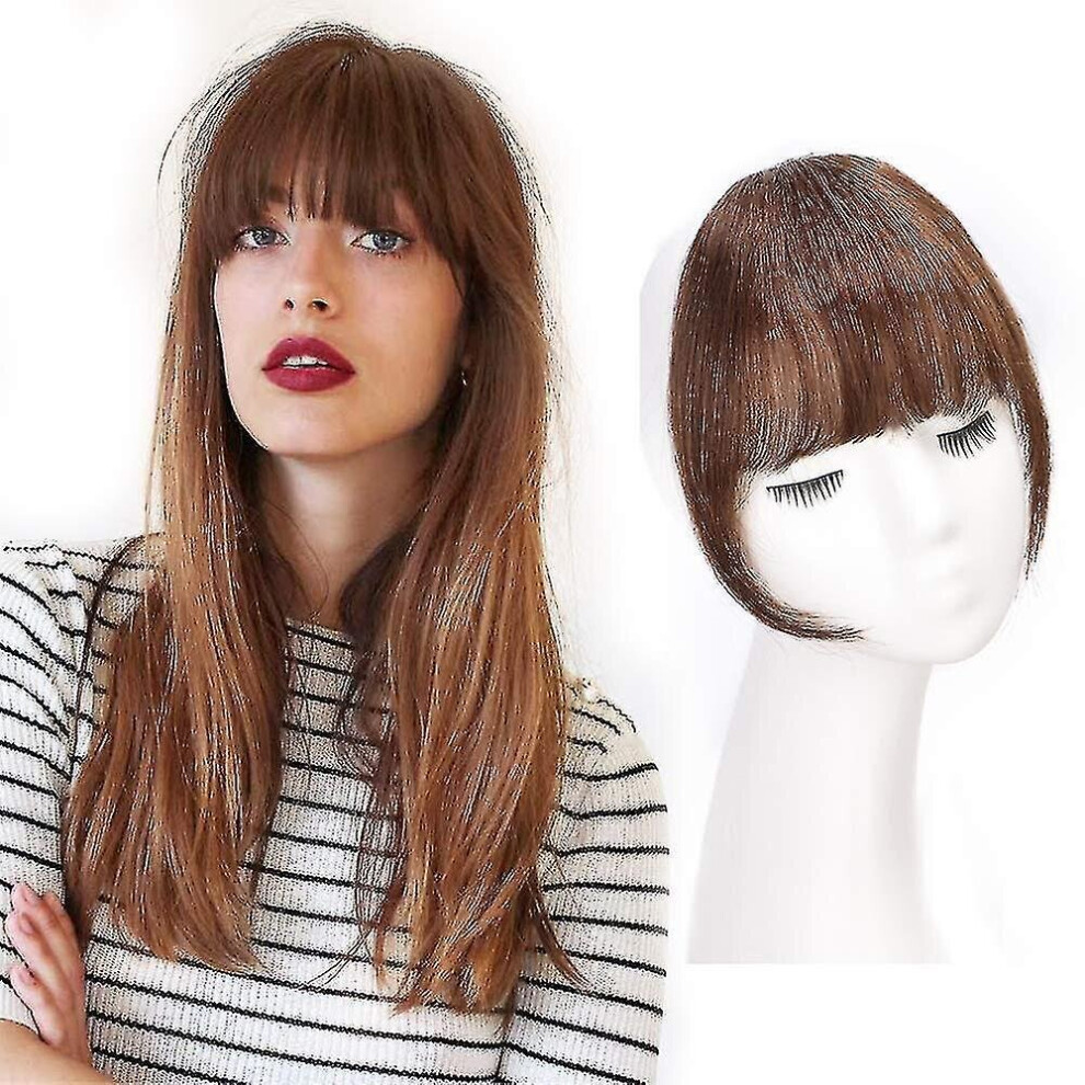 Hkhbjs Clip In Bangs 100% Human Hair Extensions Reddish Clip On Fringe Bangs With Nice Net Natural Fl Brown
