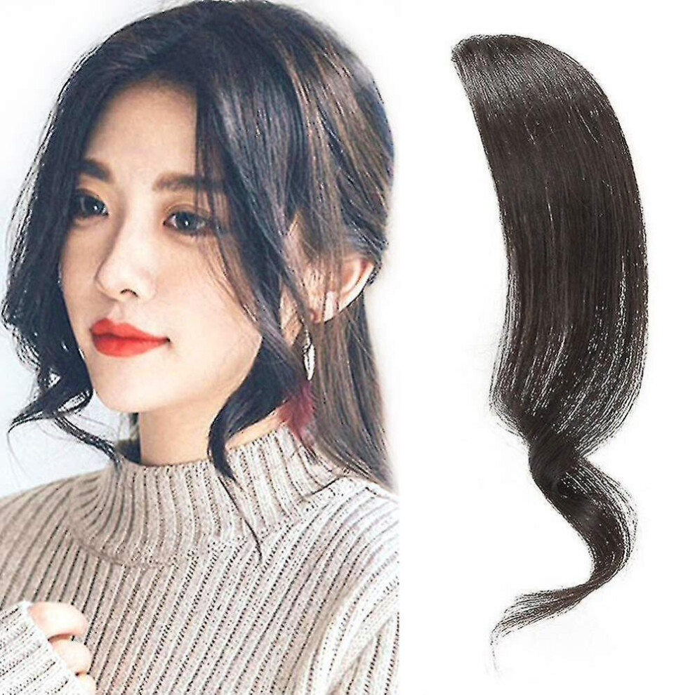 Hkhbjs 2Pcs Wave Side Bang Clip In Bangs Real Human Hair Wave Fringe Hair Extensions(Natural Black Color)