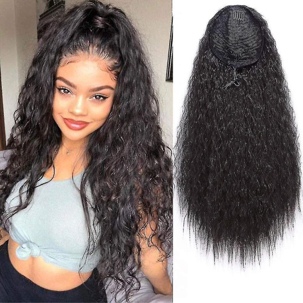 Hkhbjs Long Drawstring Ponytail Extension Synthetic 22" Kinky Straight Bun Ponytail Clip On Hair Extensions