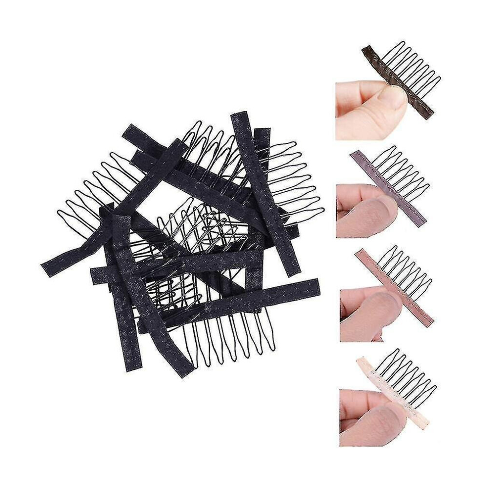 Hkhbjs Unisex 100 Pcs/Lot Wig Combs For Making Wig Caps 7-Teeth Wig Clips Steel Teeth With Cloth Wig Combs