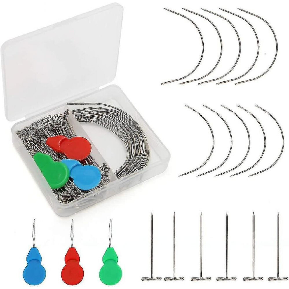 Hkhbjs Wiwaplex 70 Pieces Wig Making Pins Needles Set, Wig T Pins And C Curved Needles Hair Weave Needles