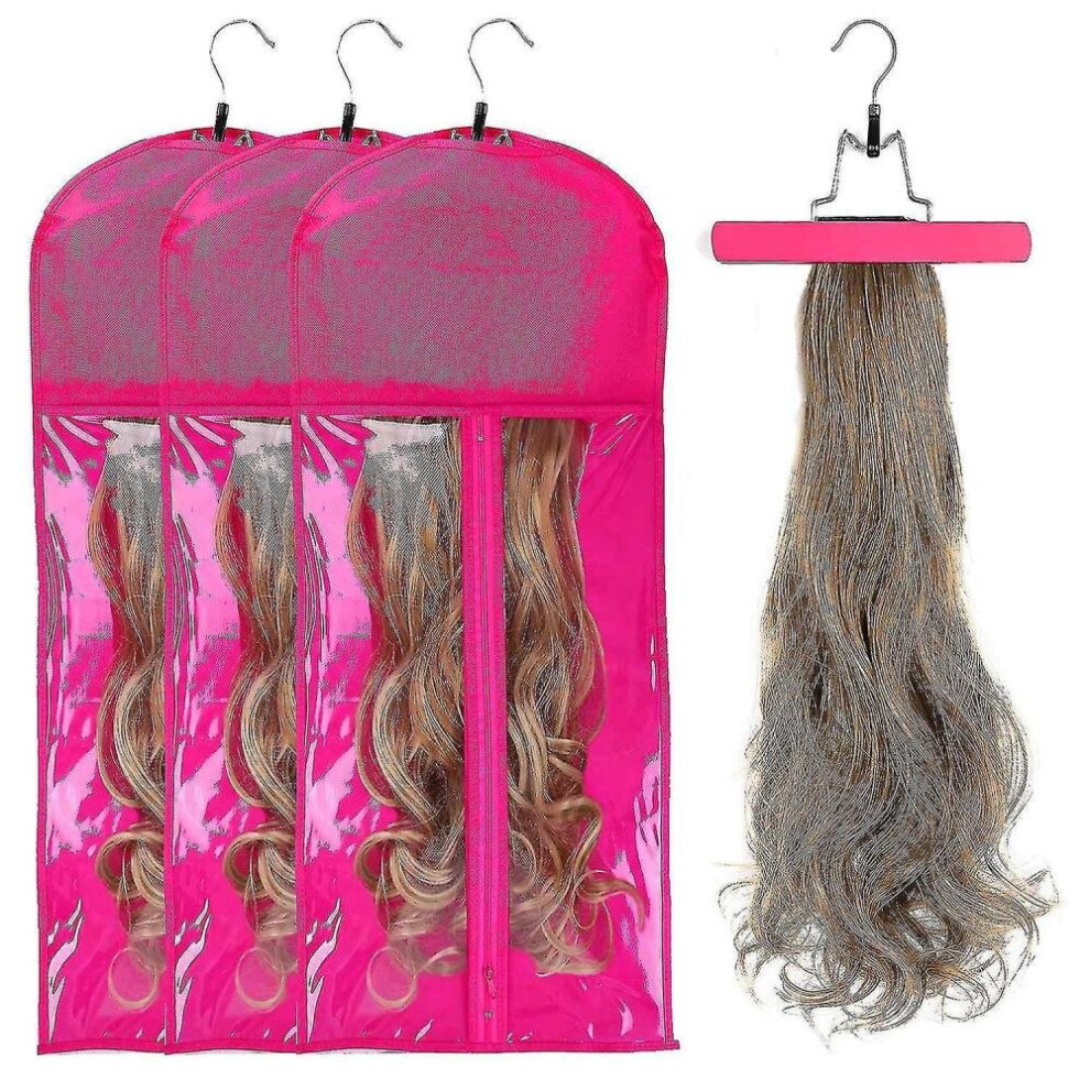 Hkhbjs 3Pcs Extra Long Wig Storage Bag With Wooden Hanger Hair Extension Storage Bag Not,Specified