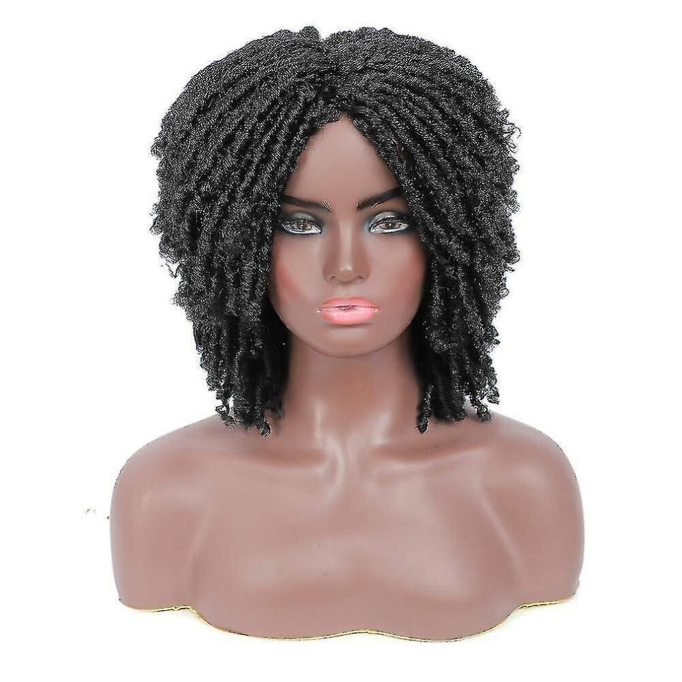 Hkhbjs Dreadlock Wig Black Brown Short Curly Braided Twist Dreadlock Wigs Heat Resistant Synthetic Daily Black,Brown