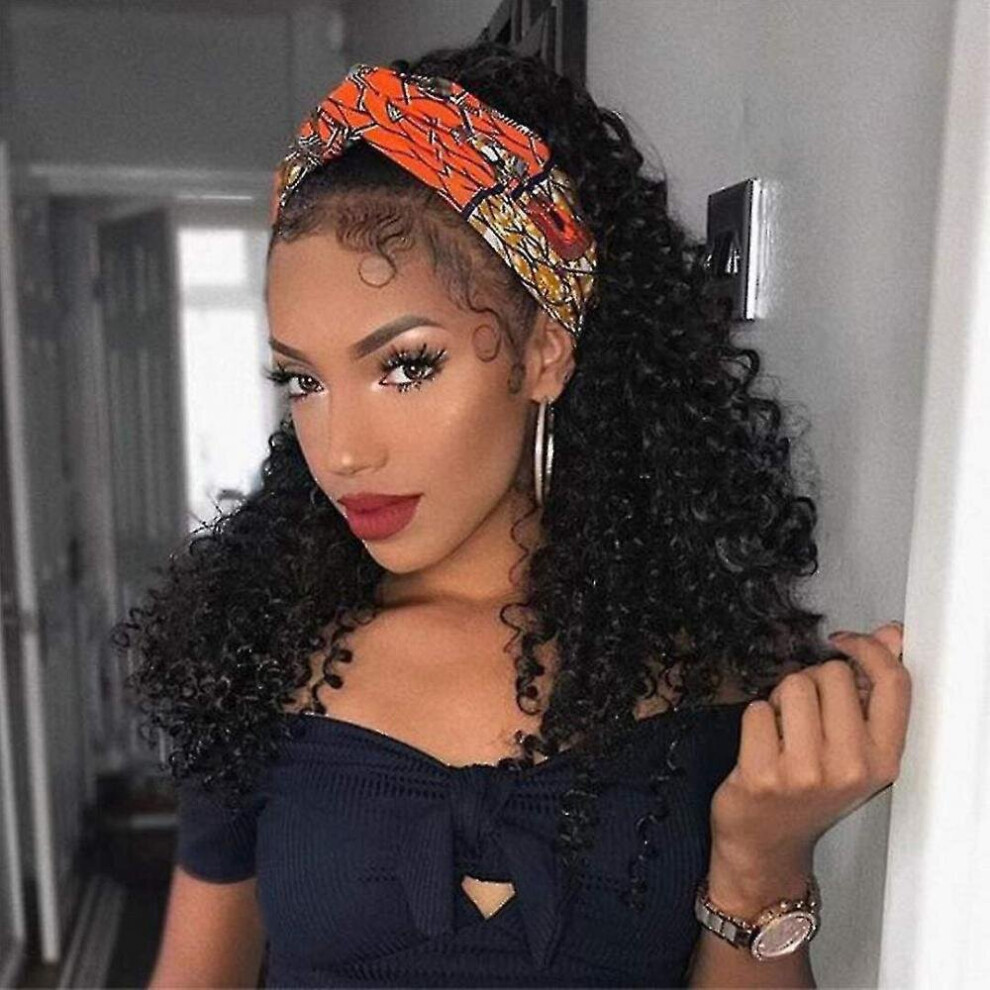 Hkhbjs Unisex Black Headband Wig Long Afro Kinky Curly Synthetic Wig Natural Looking Headband Attached Glueless Heat