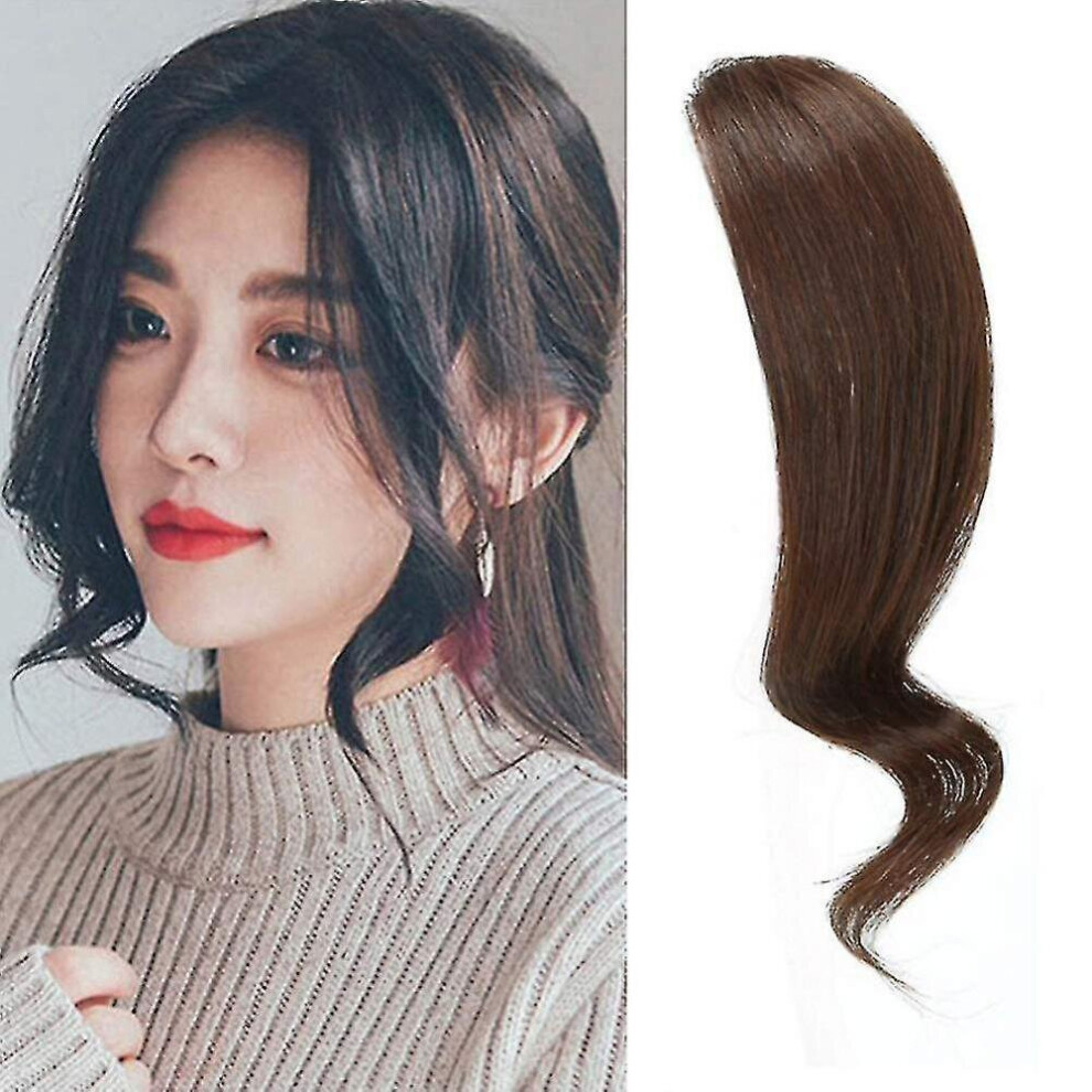 Hkhbjs 2Pcs Wave Side Bangs Real Human Hair Clip In Bangs Wave Fringe Hair Extension(Dark Brown)