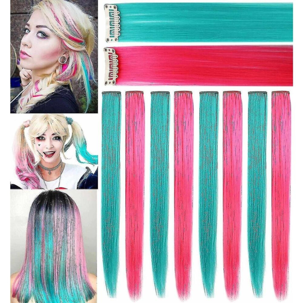 Hkhbjs Multi-Color Hair Extensions For Girls Princess Party Highlight 21 Inch Colo Hair Extensions Clip Red