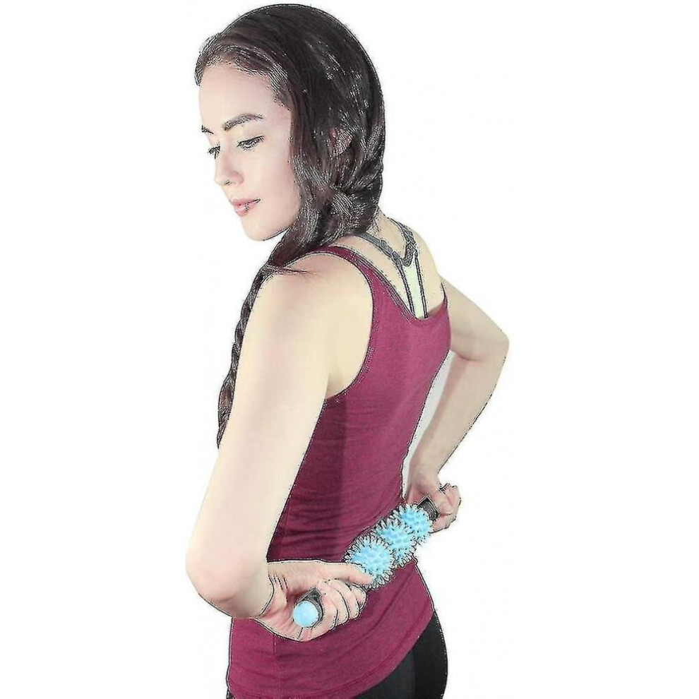 Hkhbjs Prickly 3 Ball Massage Stick Hedgehog Ball Muscle Massage Stick Relax Fasciablue
