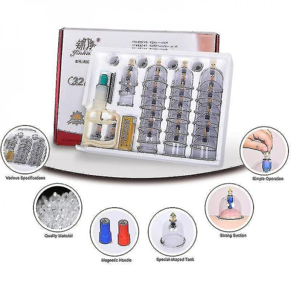 Hkhbjs 32Pcs Vacuum Cupping Apparatus Home Set Suction Pump Magnetic Therapy Massage Cups Thicken Cupping
