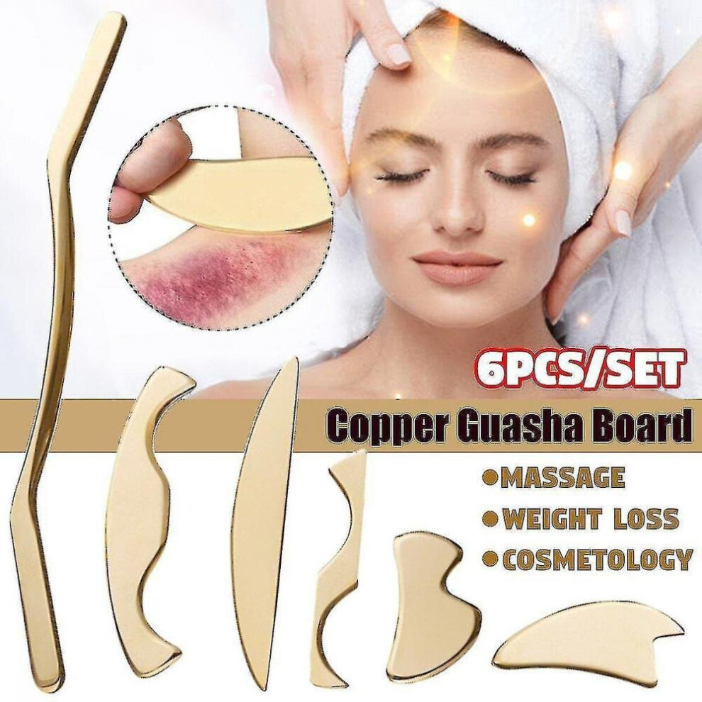 Hkhbjs 6Pcs/Set Chinese Guasha Massage Gua Sha Scraping Pure Copper Massager Relaxation Board Scraper Spa