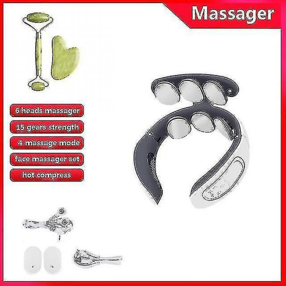 Hkhbjs 6 Heads Neck Massager Shoulder Cervical Massager Multifunctional Electric Hot Compress Pulse Neck