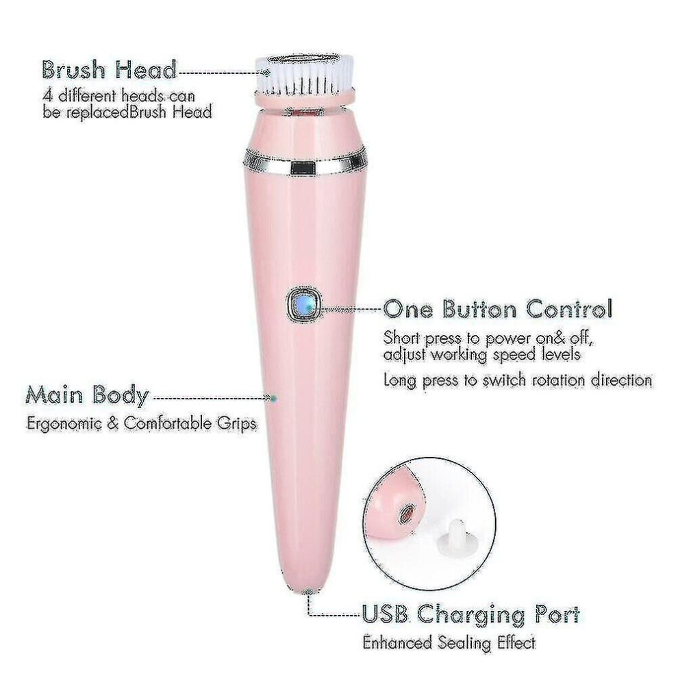 Hkhbjs Pink Electric 4In1 Face Cleansing Silicone Massage Home Spa Care|Powered Facial Cleansing Devices(Pink)