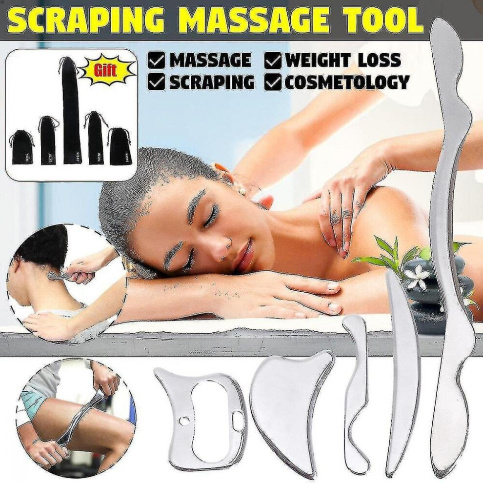 Hkhbjs 5Pcs/Set Stainless Steel Body Guasha Back Massage Muscle Scraper Physi