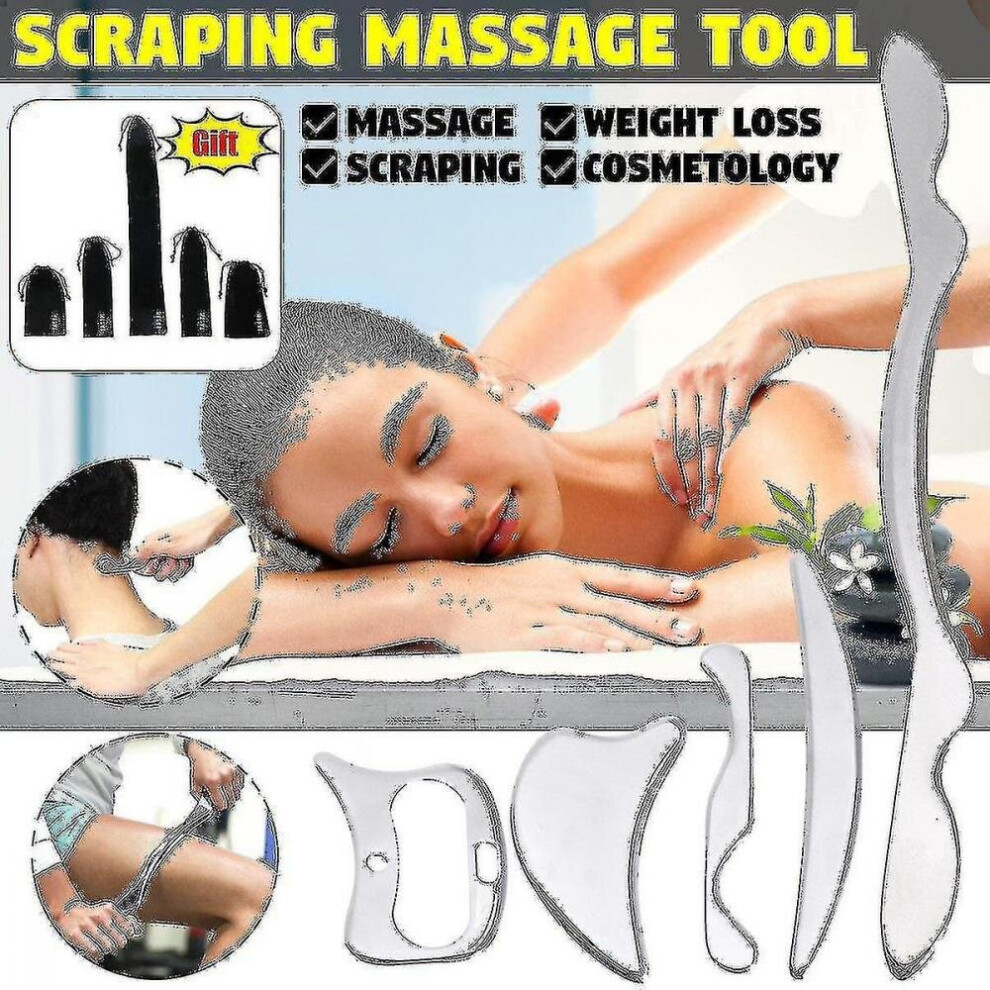Hkhbjs 5Pcs/Set Stainless Steel Body Guasha Back Massage Muscle Scraper