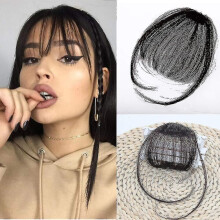 Clip In Air Bangs Human Hair Bangs Clip On Real Hair Flat Bangs With Temples Hand Made Mini Air Bang