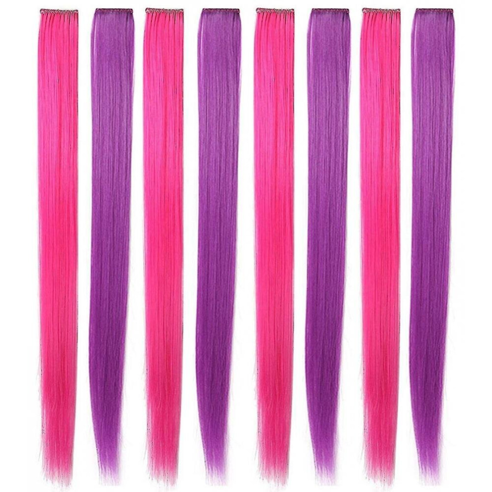 Hkhbjs Unisex Pink,Purple Pink Purple Hair Extensions For Girls 21 Inch Highlight Princess Party Colored Hair Extensions Clip