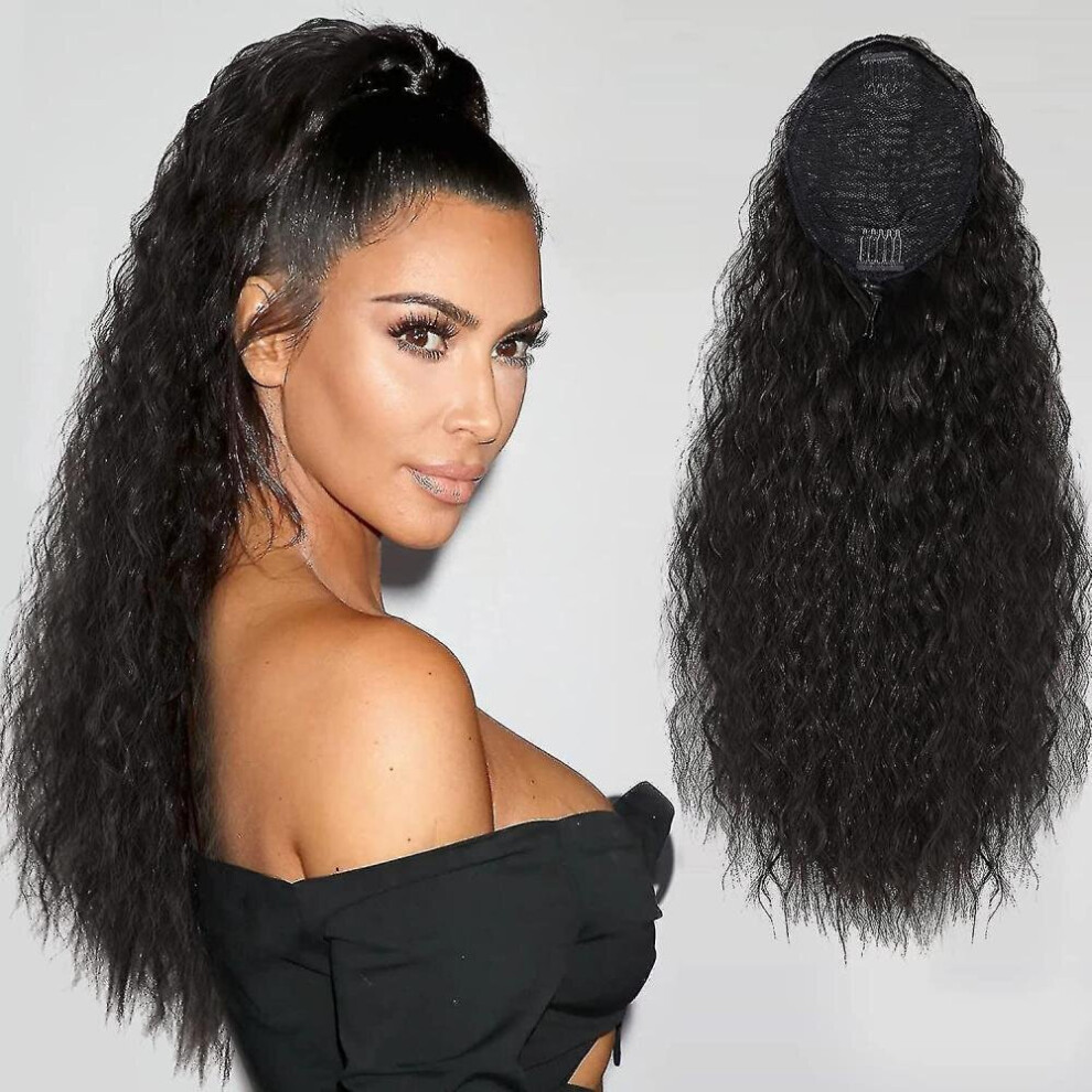 Hkhbjs Unisex Black Long Curly Drawstring Ponytail For Women Clip In Ponytail Extension 22Inch Ponytail Hairpieces