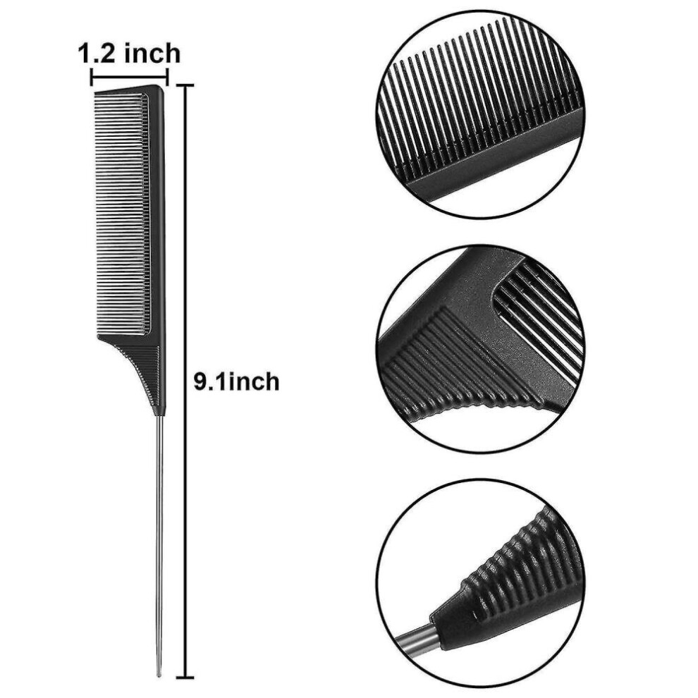 Hkhbjs Unisex Not,Specified 3 Packs Rat Tail Comb Steel Pin Rat Tail Carbon Fiber Heat Resistant Teasing Combs