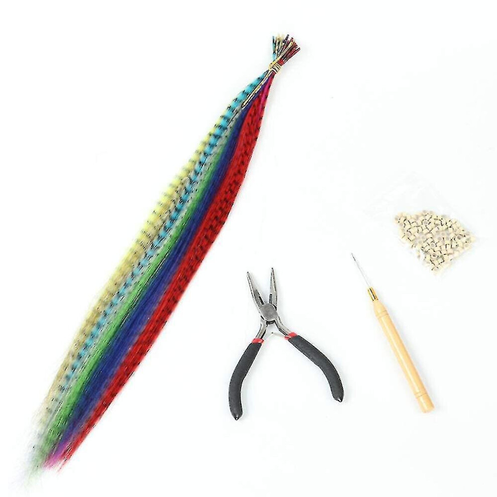 Hkhbjs Feather Hair Extension Kit With 30 Synthetic Feathers 100 Beads Plier