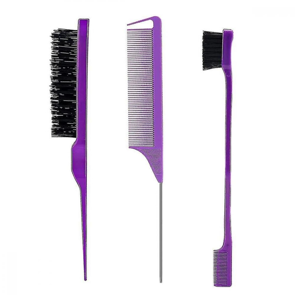 Hkhbjs 3 Pieces Hair Styling Comb Set Teasing Hair Brush Rat Tail Comb Edge Brush For Edgeback Brushing, C Purple