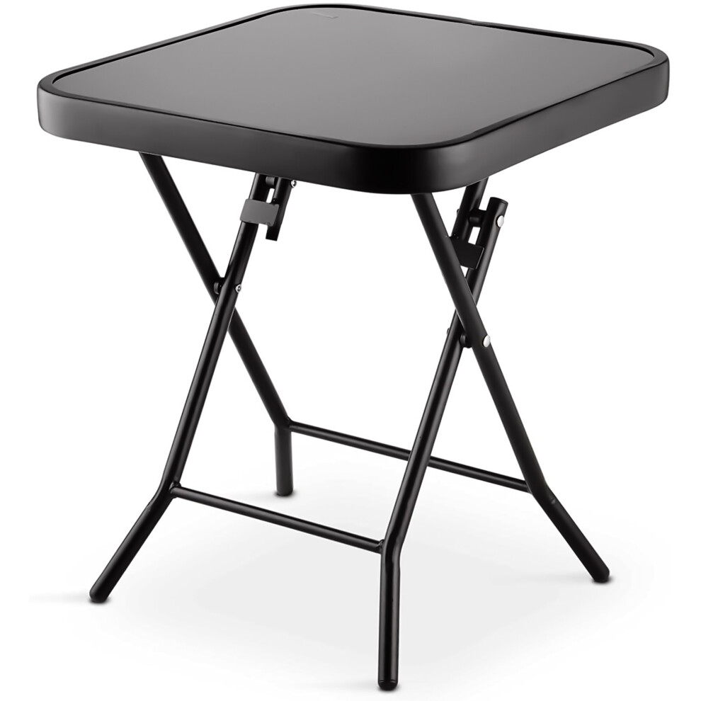 Folding Side Table, Glass Top Table, Small Side Stool Drink Coffee Garden Home Furniture