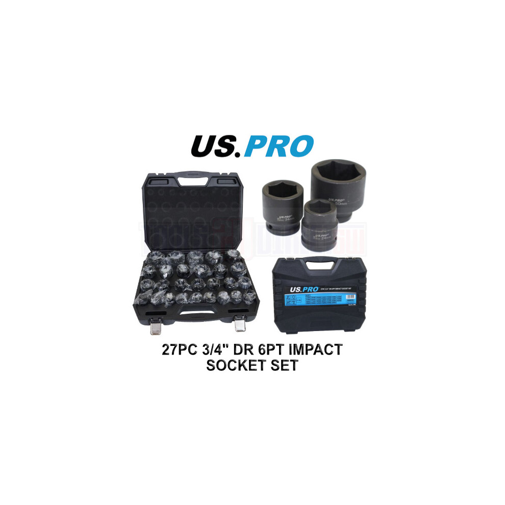 US PRO Tools 3/4" DR 17mm - 60mm Impact Socket Set HGV Long Reach Impact Sockets 3690