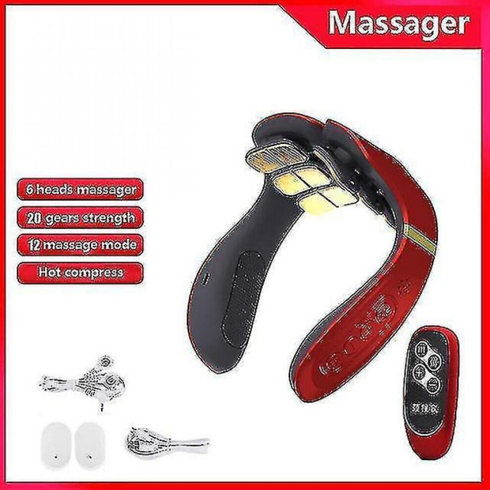 Hkhbjs 6 Head Cervical Massager Remote Control Hot Compress Neck Massager Electric Pulse Neck Shoulder