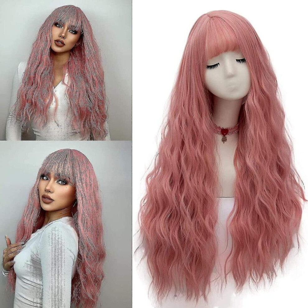 Hkhbjs Unisex Pink Netgo Women's Wig Long Fluffy Curly Wavy Hair Wigs