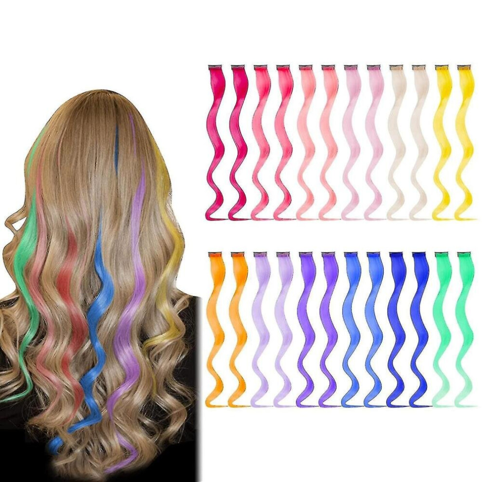 Hkhbjs Unisex Red 24Pcs Colo Hair Extensions, Colo Clip In Hair Extensions Rainbow Long Curly Wavy Hairpieces