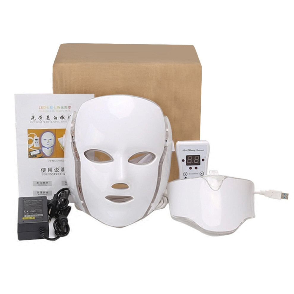 Hcsc Light (Uk Plug) Led Facial Mask 7 Colors With Neck Therapy Skin Rejuvenation Beauty Skin Care Whitening Skin Shrink Pores Beauty Mask