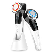 (vit) EMS ansiktsmassageapparat med LED-behandling, sonisk vibration, rynkborttagning, huduppstramning, het/kallbehandling, skönhetsapparat